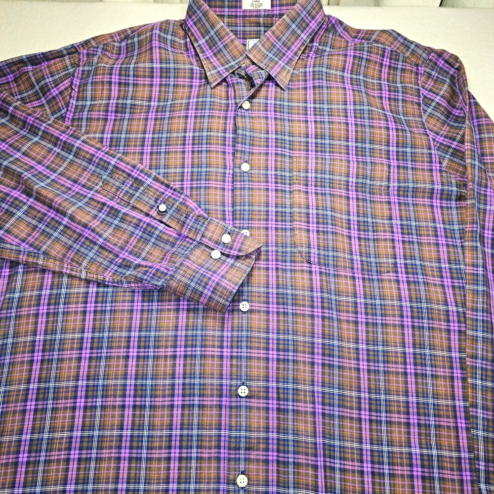 PETER MILLAR Mens L Luxury Plaid Button Up Cotton Long Sleeve Sport Shirt Golf..